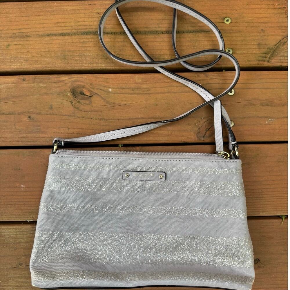 Kate Spade Gray Glitter Sparkly Stripe Crossbody Bag – Adjustable Strap
